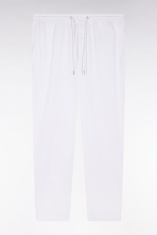 Chino pants with elastic waistband in ecru stretch cotton and lyocell