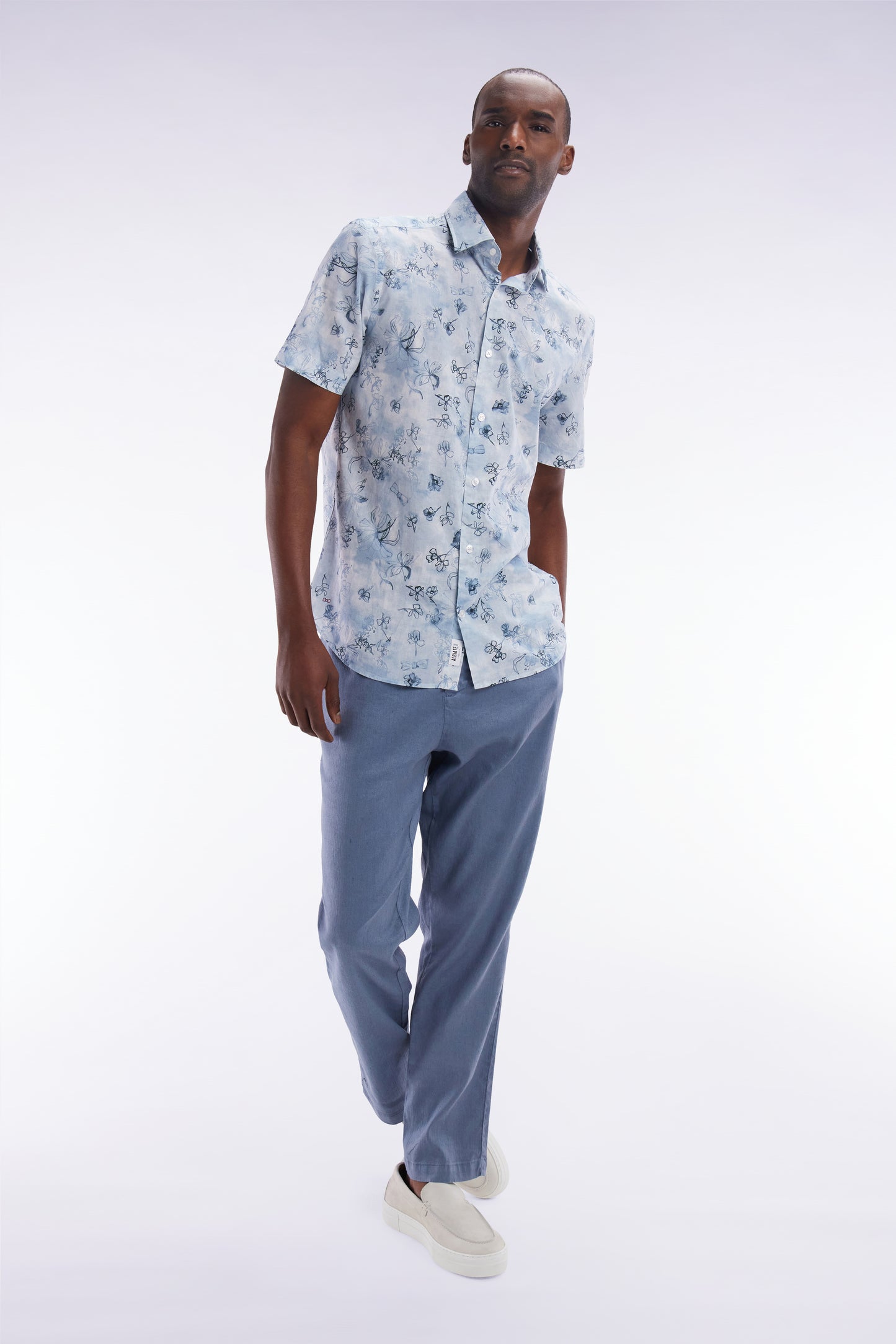 Flowing elastic trousers in grey stretch linen - cotton blend