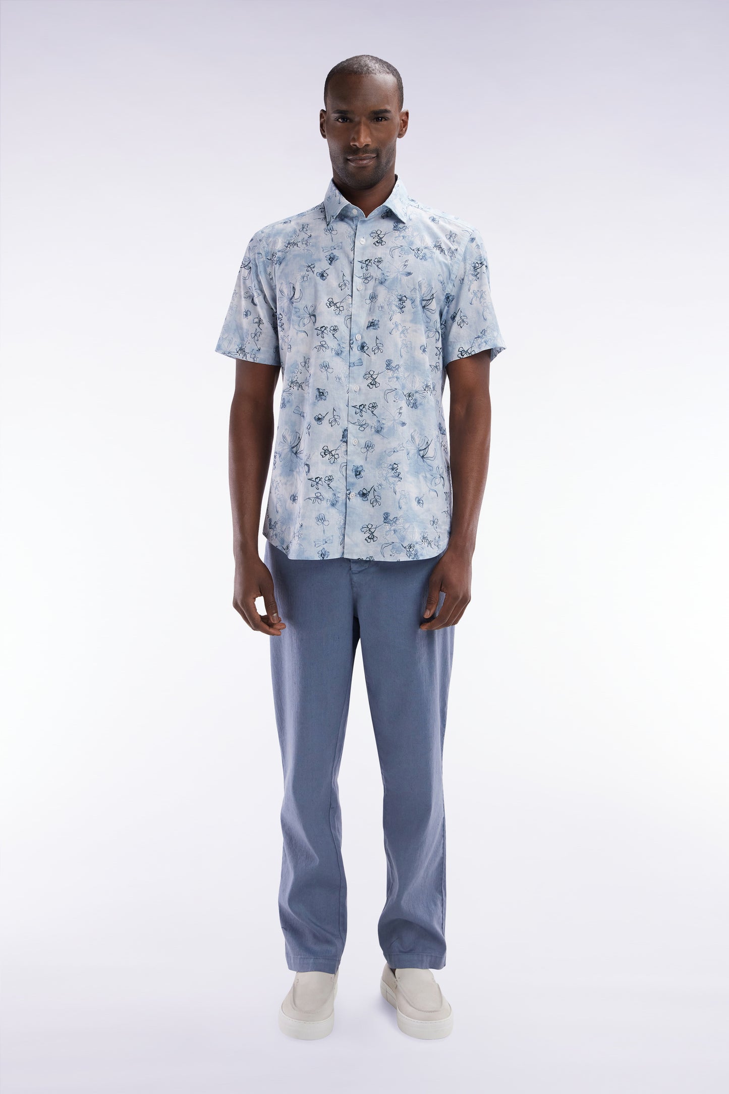Flowing elastic trousers in grey stretch linen - cotton blend