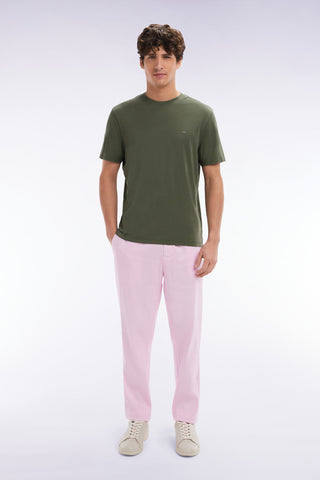 Flowing elastic trousers in pink stretch linen - cotton blend