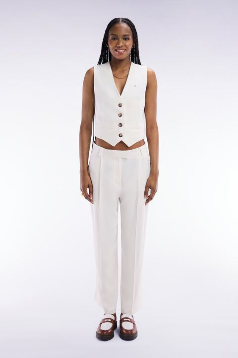 Ecru flowing wide-leg trousers - Image 3