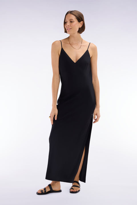 Straight cut black viscose slip dress - Image 1