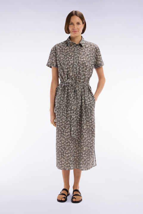 Short-sleeved dress in khaki cotton with palm tree print and relaxed fit - Image 3