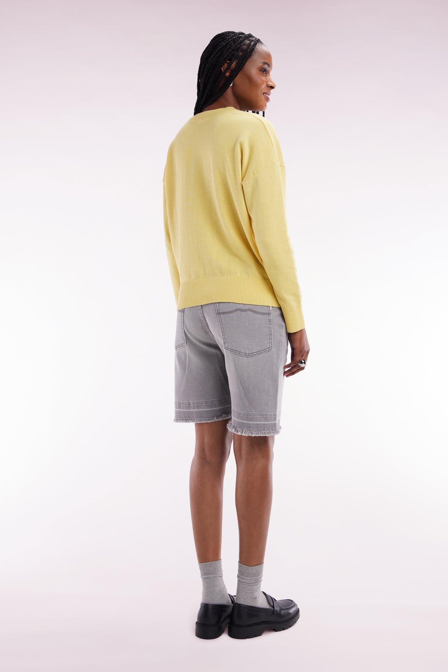 Relaxed fit grey stretch denim shorts