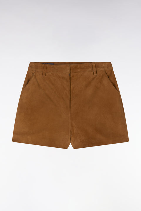 Straight-cut brown suede leather shorts - Image 2