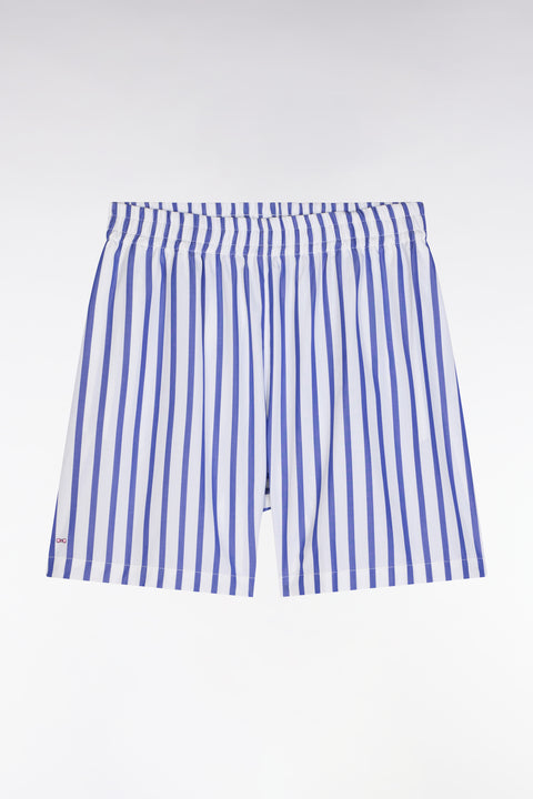 White oversized cotton shorts with blue stripes - Image 2