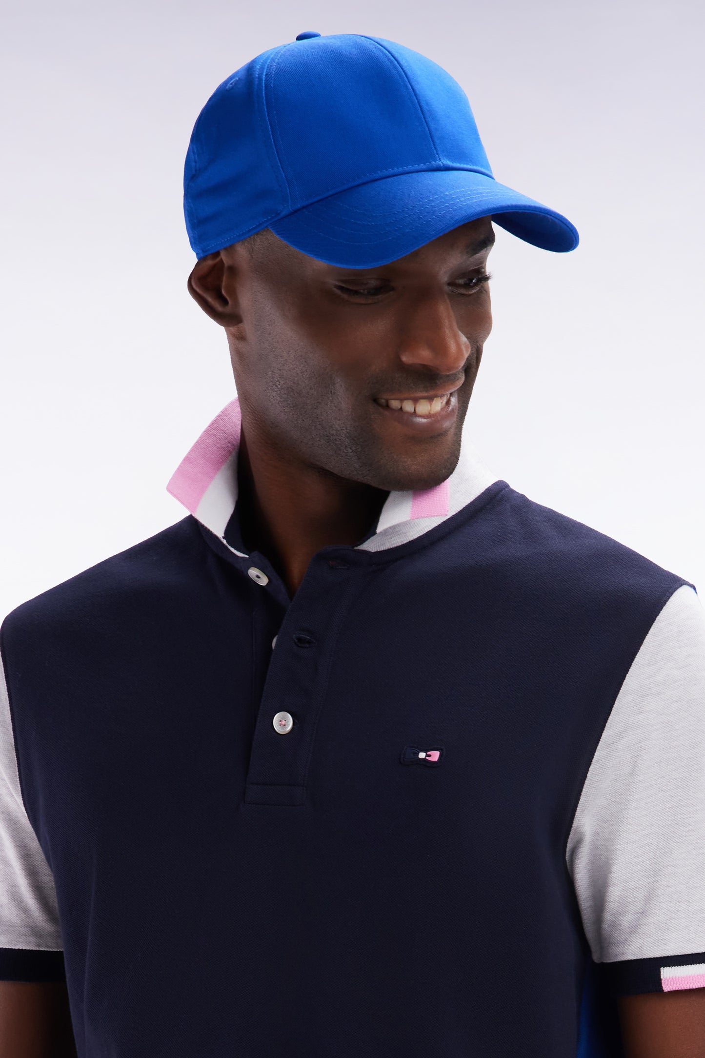 Navy cotton twill cap with bow tie embroidery