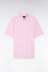 Straight short-sleeved shirt in striped pink cotton