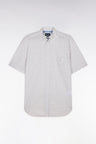 Straight short-sleeved shirt in ecru cotton poplin bow tie micropattern