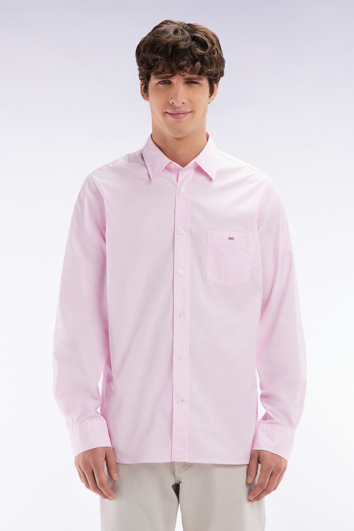 Chemise unisexe en coton et lyocell stretch rose coupe droite