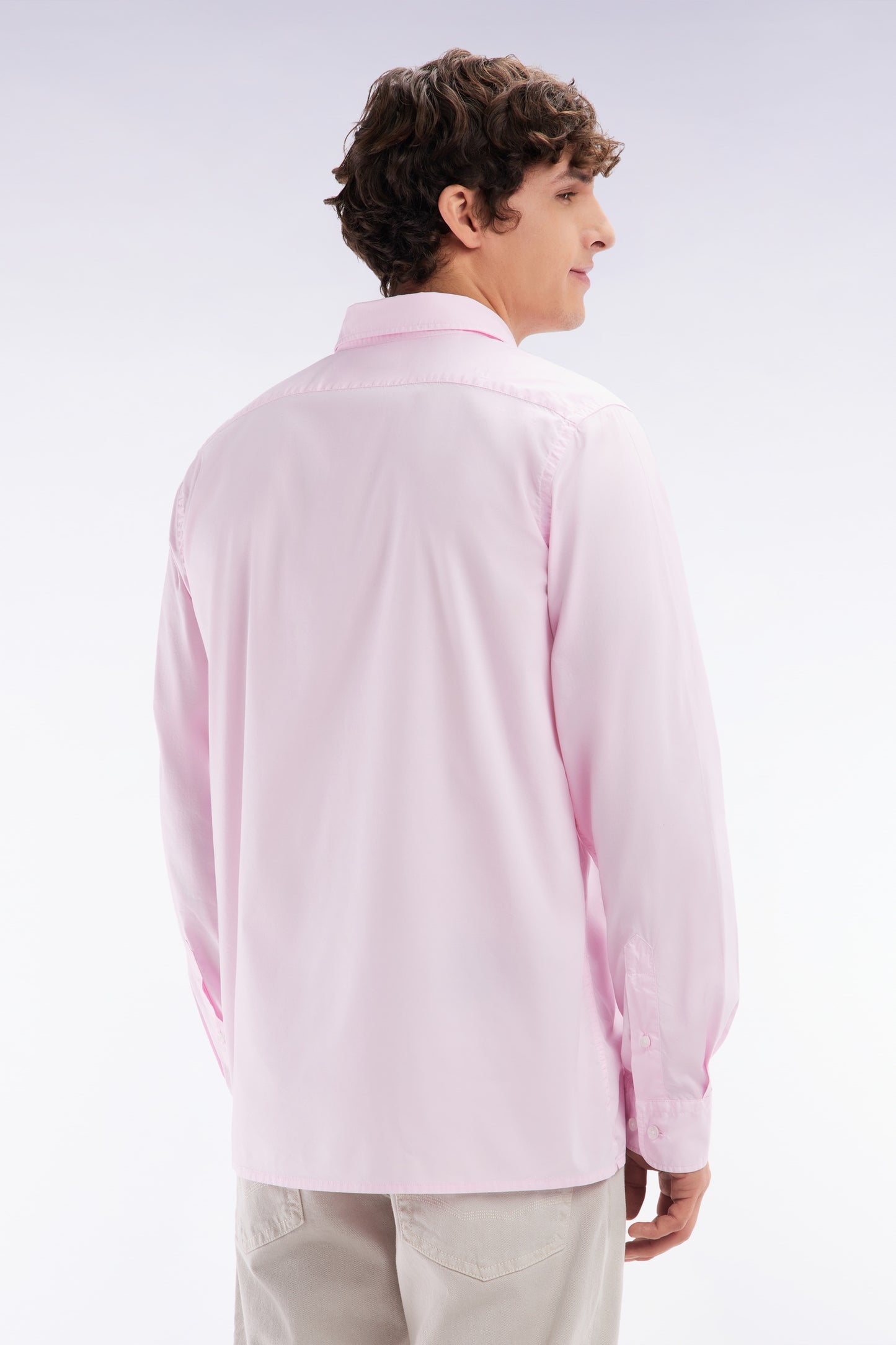 Chemise unisexe en coton et lyocell stretch rose coupe droite