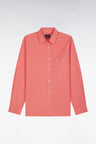 Straight-fit unisex shirt in salmon pink stretch cotton and lyocell