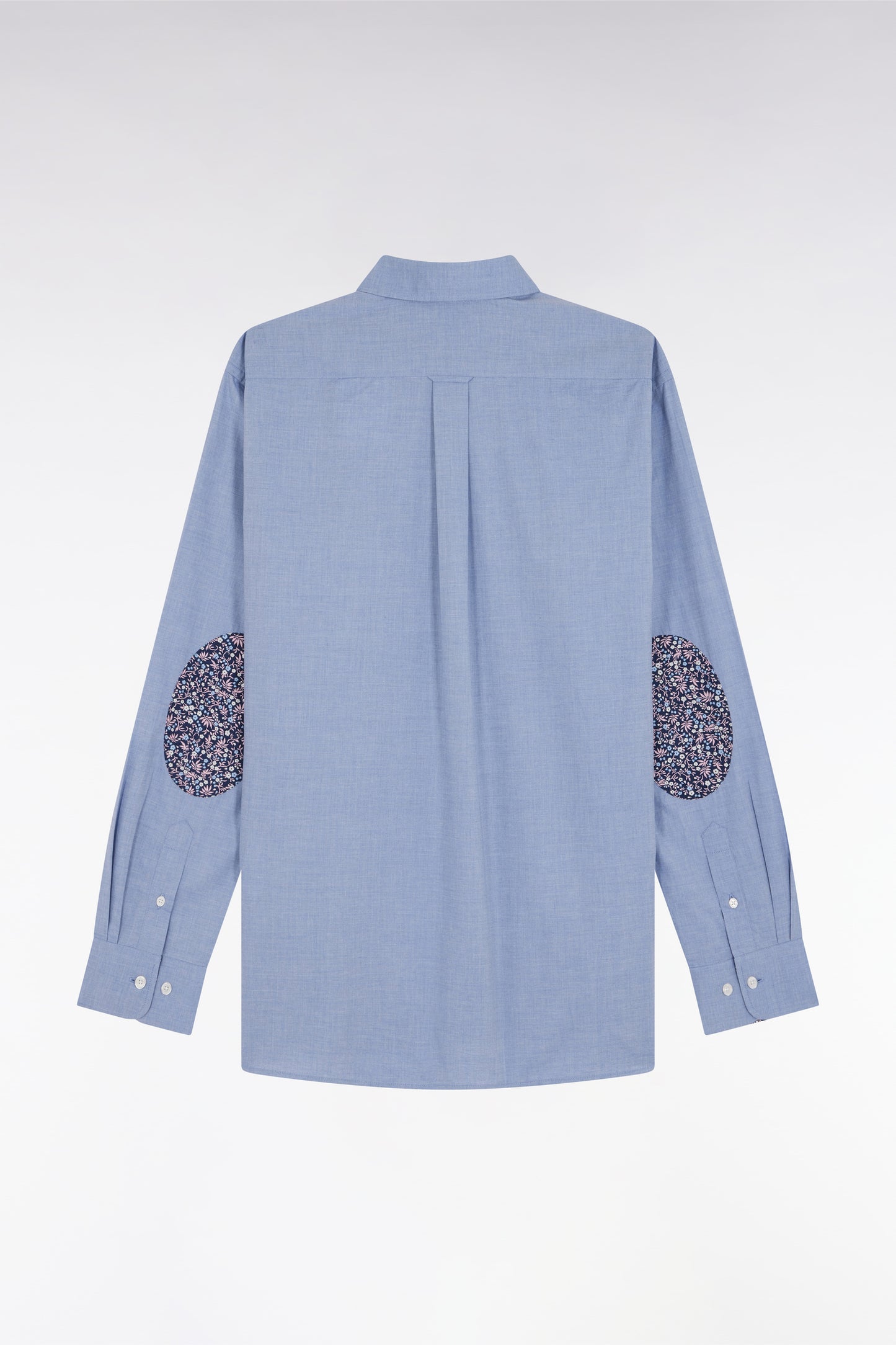 Straight-fit sky blue cotton shirt with elbow patch