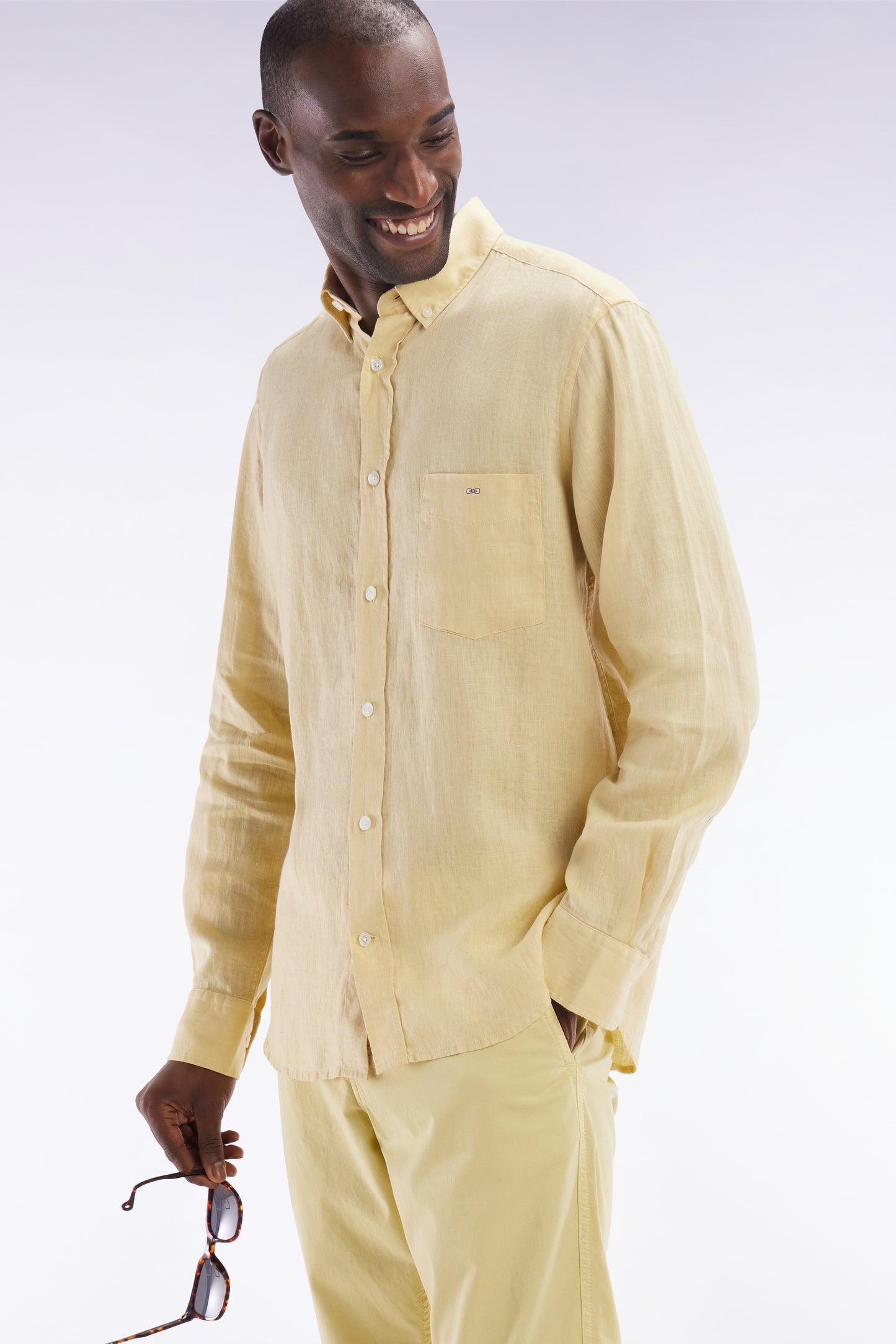 Straight-fit ivory linen shirt