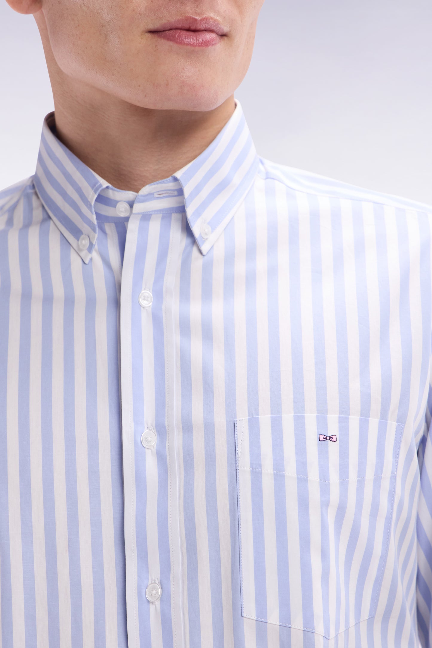 Straight-fit striped light grey cotton shirt