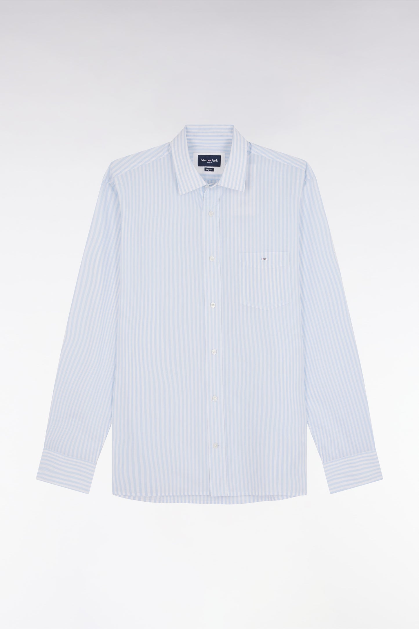 Straight-fit sky blue striped cotton shirt