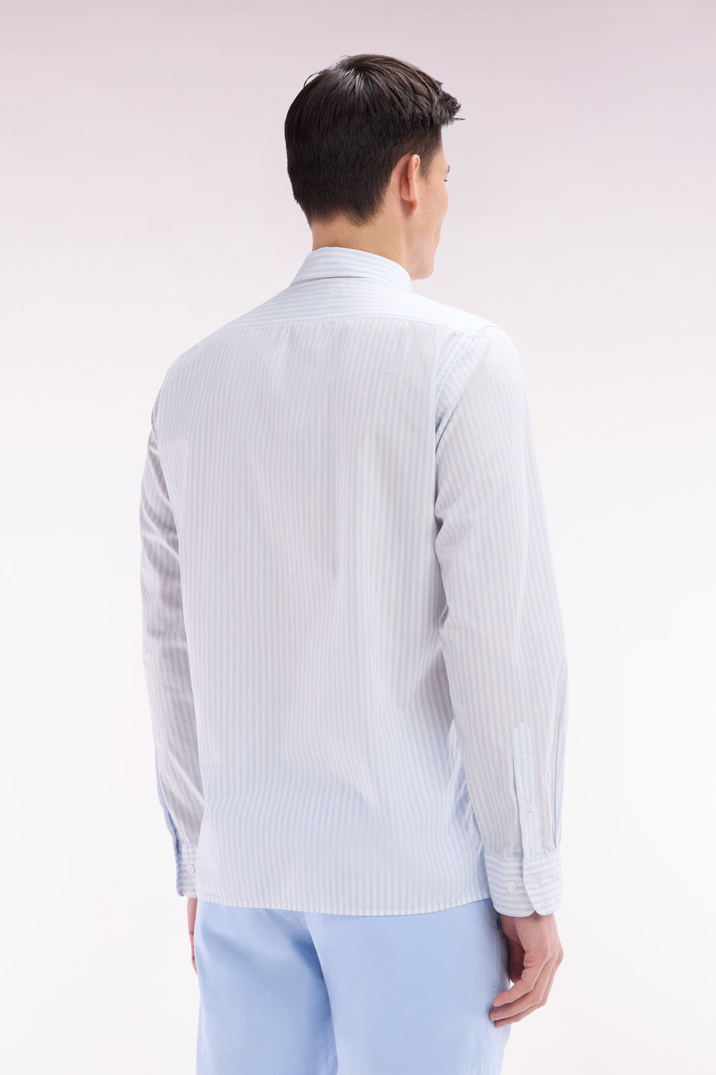 Straight-fit sky blue striped cotton shirt