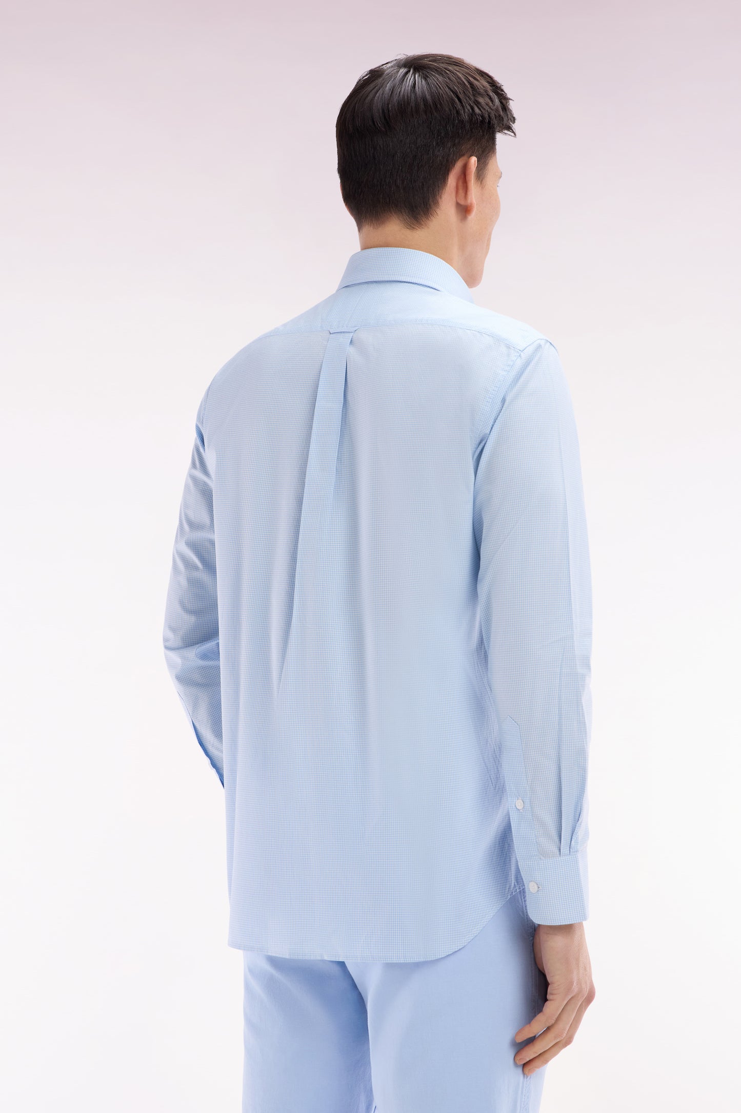 Straight-fit sky blue cotton gingham shirt