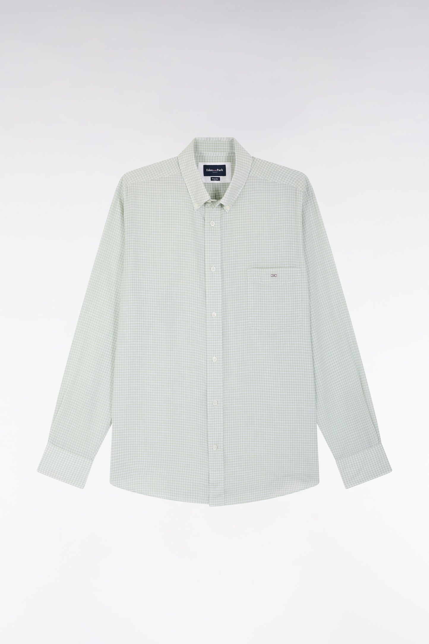 Straight-fit green gingham micro-checked cotton poplin shirt