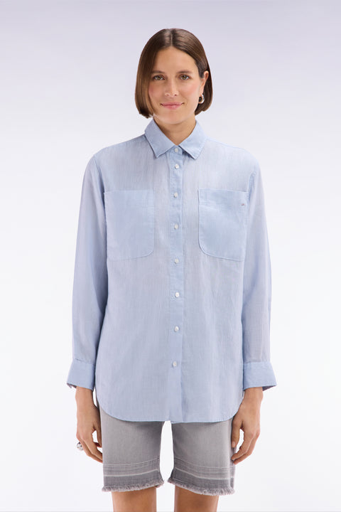 Oversized grey linen shirt with patch pockets - Image 3