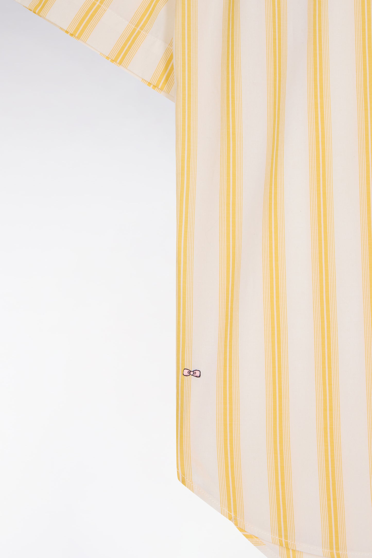 Oversized striped short-sleeved shirt in yellow and white cotton