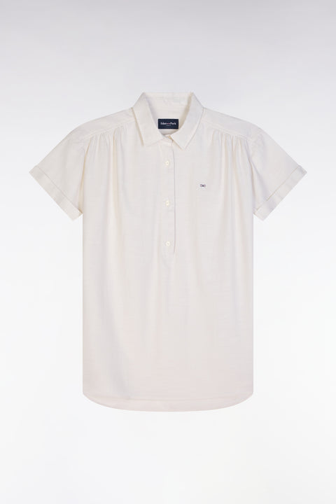 Relaxed-fit short-sleeved ecru cotton blouse - Image 2