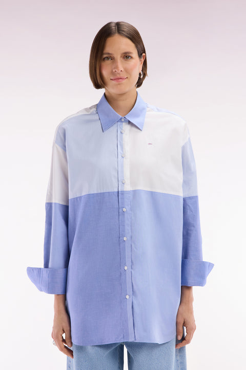 Oversized colorblock shirt in blue cotton poplin - Image 3
