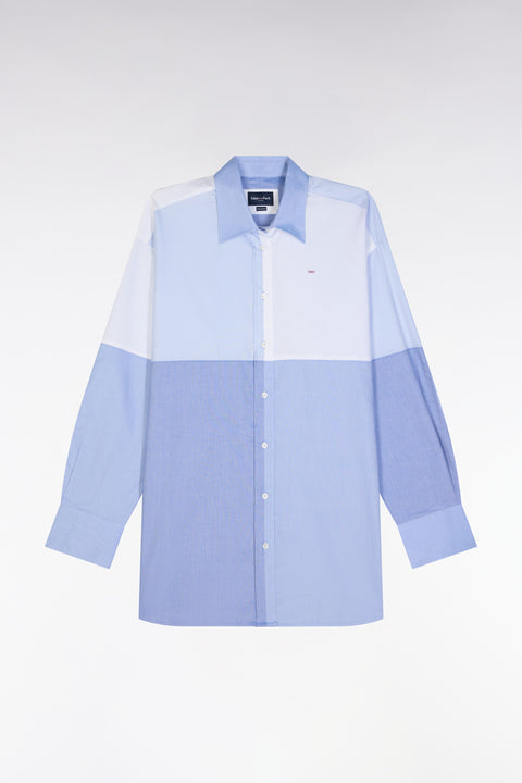 Oversized colorblock shirt in blue cotton poplin - Image 2