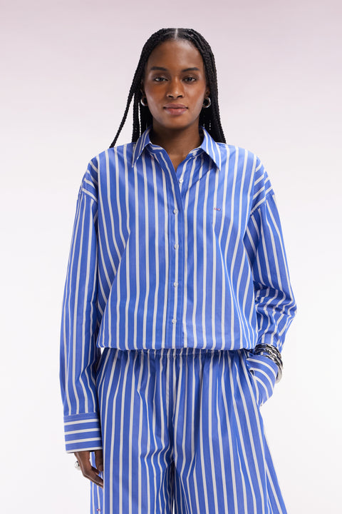 Oversized blue cotton shirt with white stripes - Image 3