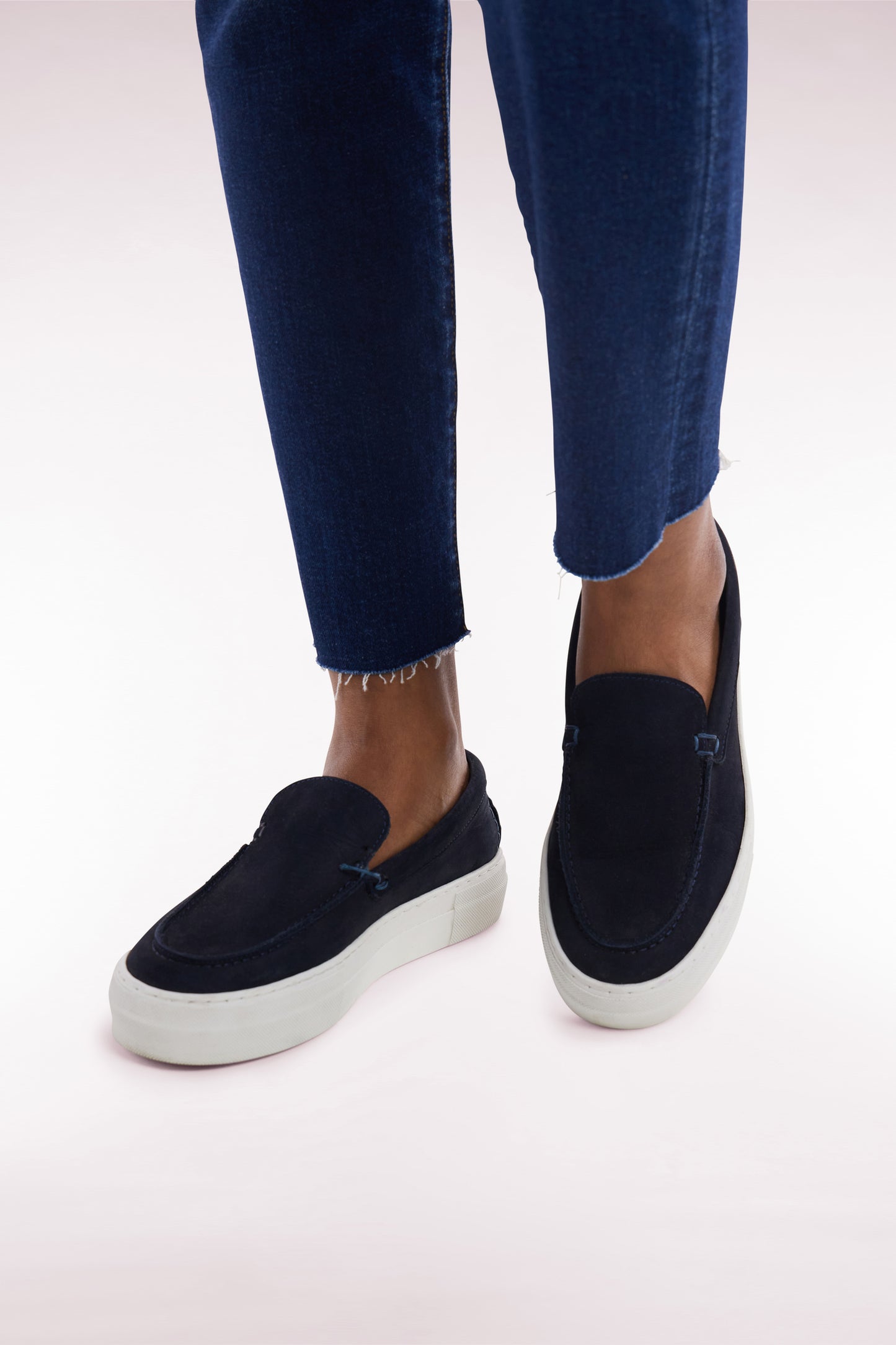 Women's navy suede loafers with sneaker soles