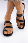 Black leather sandals