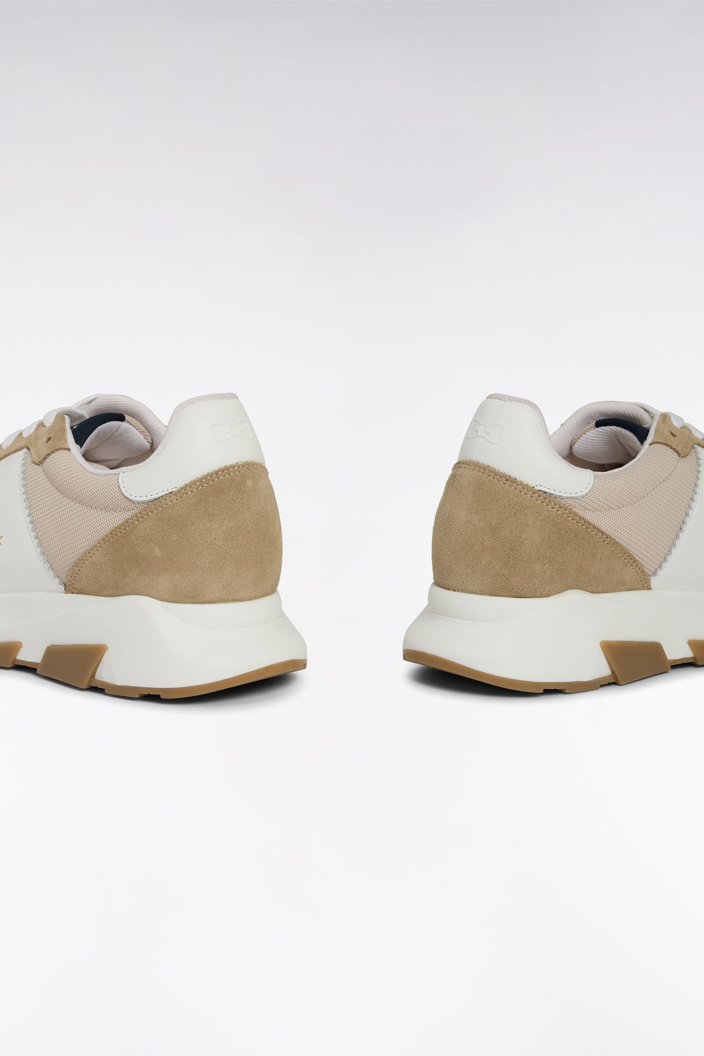 Multi-material sneakers in beige leather