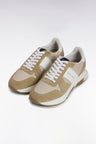 Multi-material sneakers in beige leather