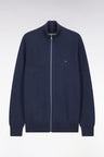 Straight-fit zipped navy honeycomb cotton cardigan