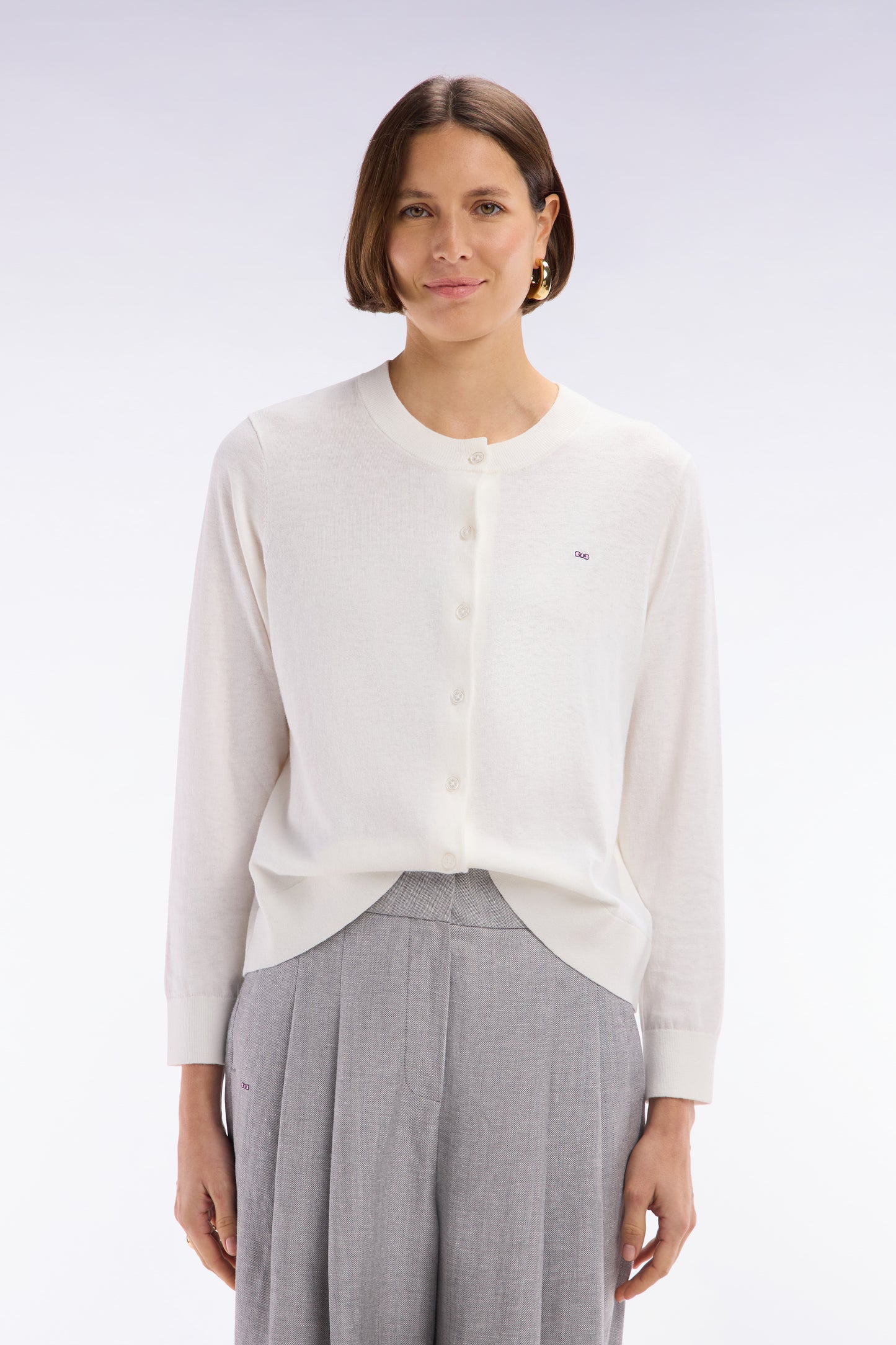 Ecru relaxed-fit cardigan in cotton-silk blend