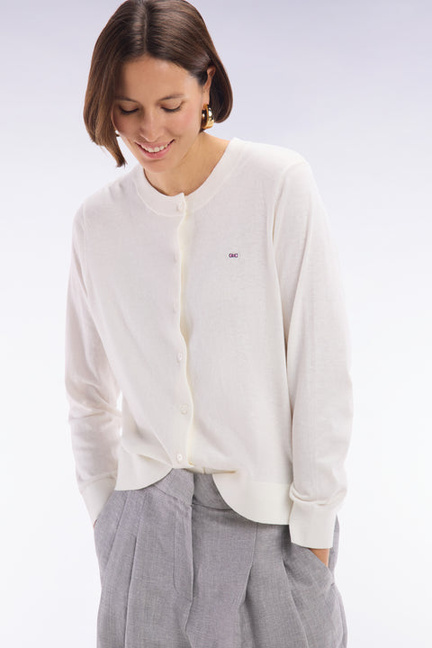 Ecru relaxed-fit cardigan in cotton-silk blend - Image 1