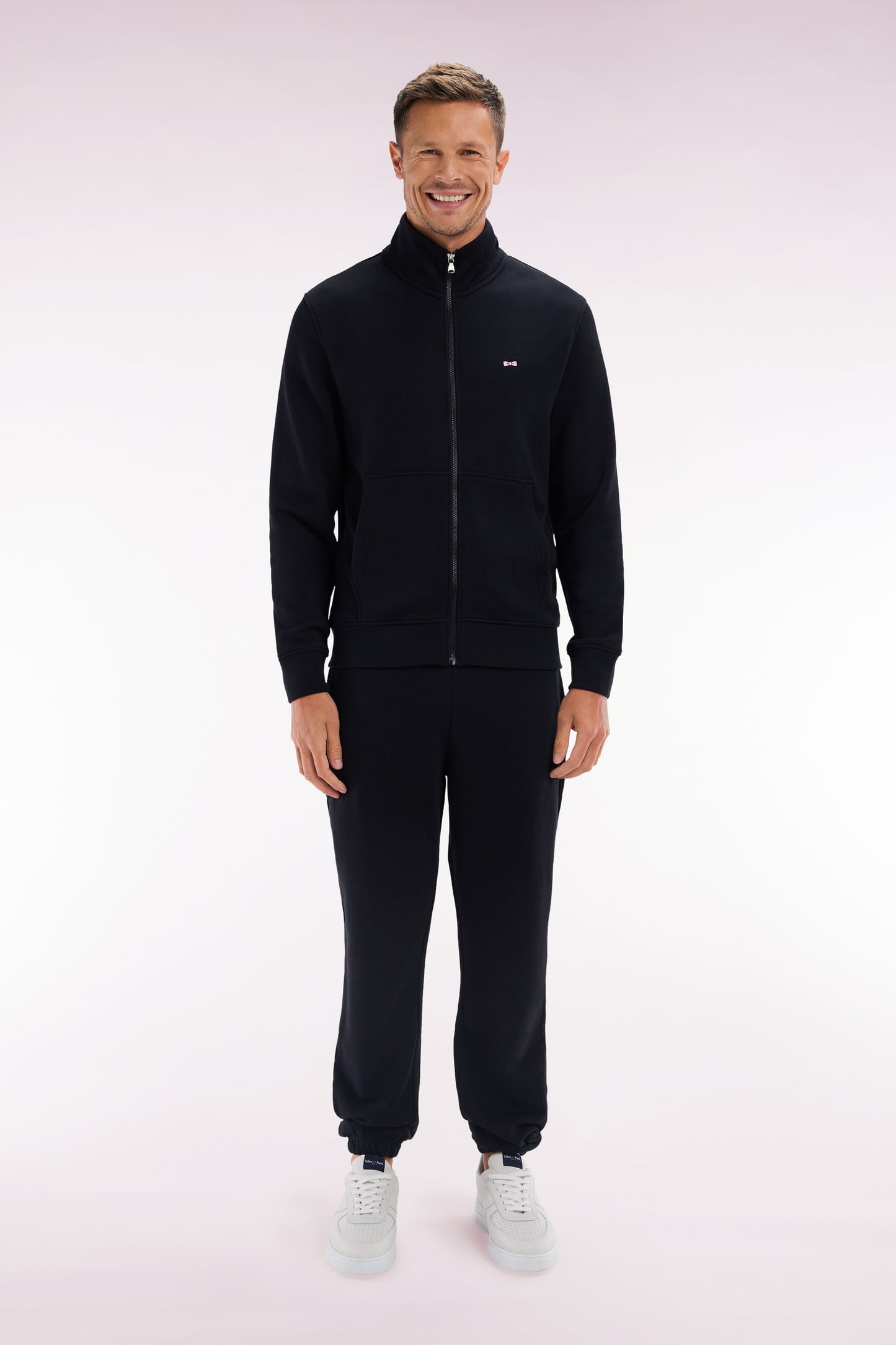 Black straight-cut cotton fleece jogging shorts