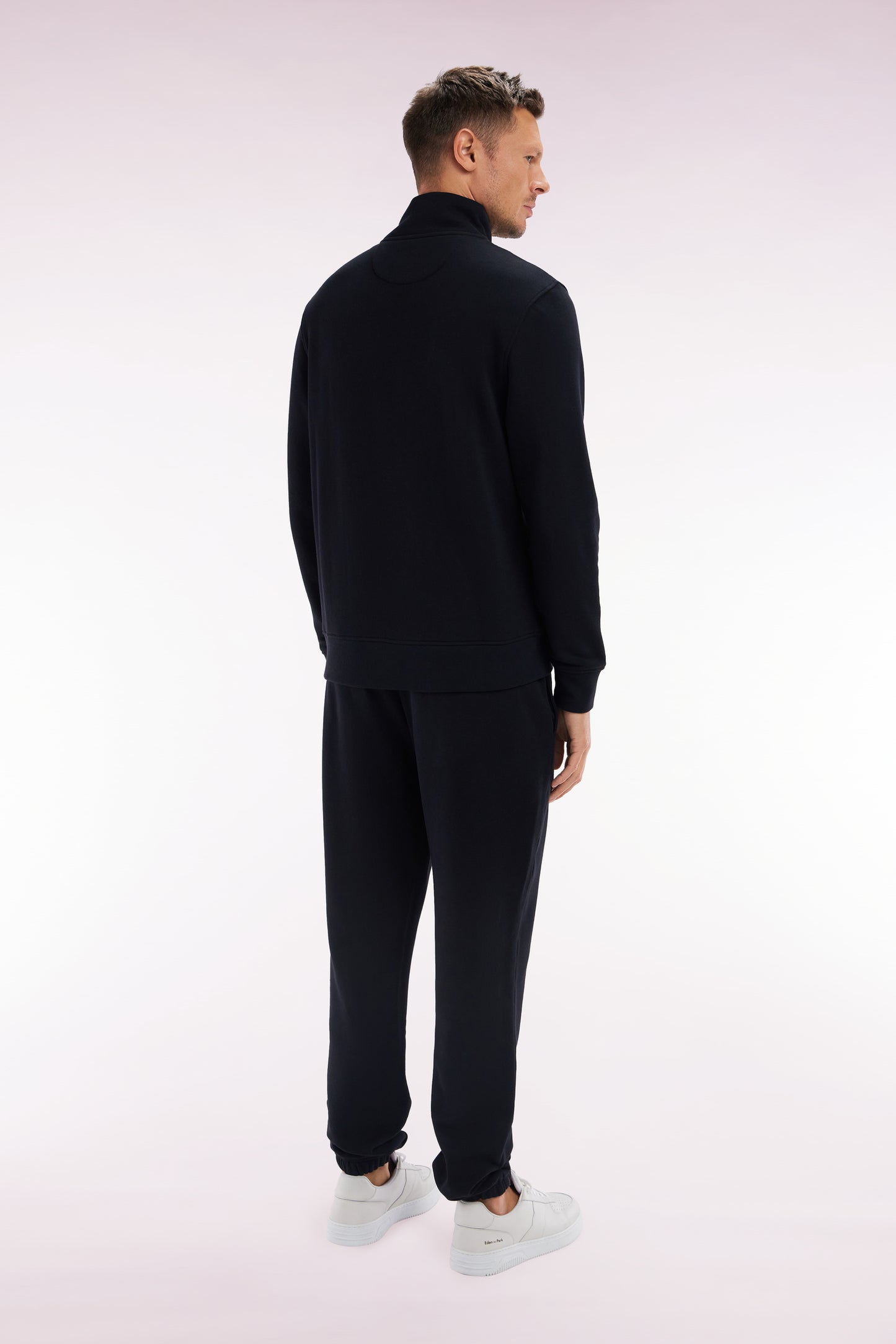 Black straight-cut cotton fleece jogging shorts