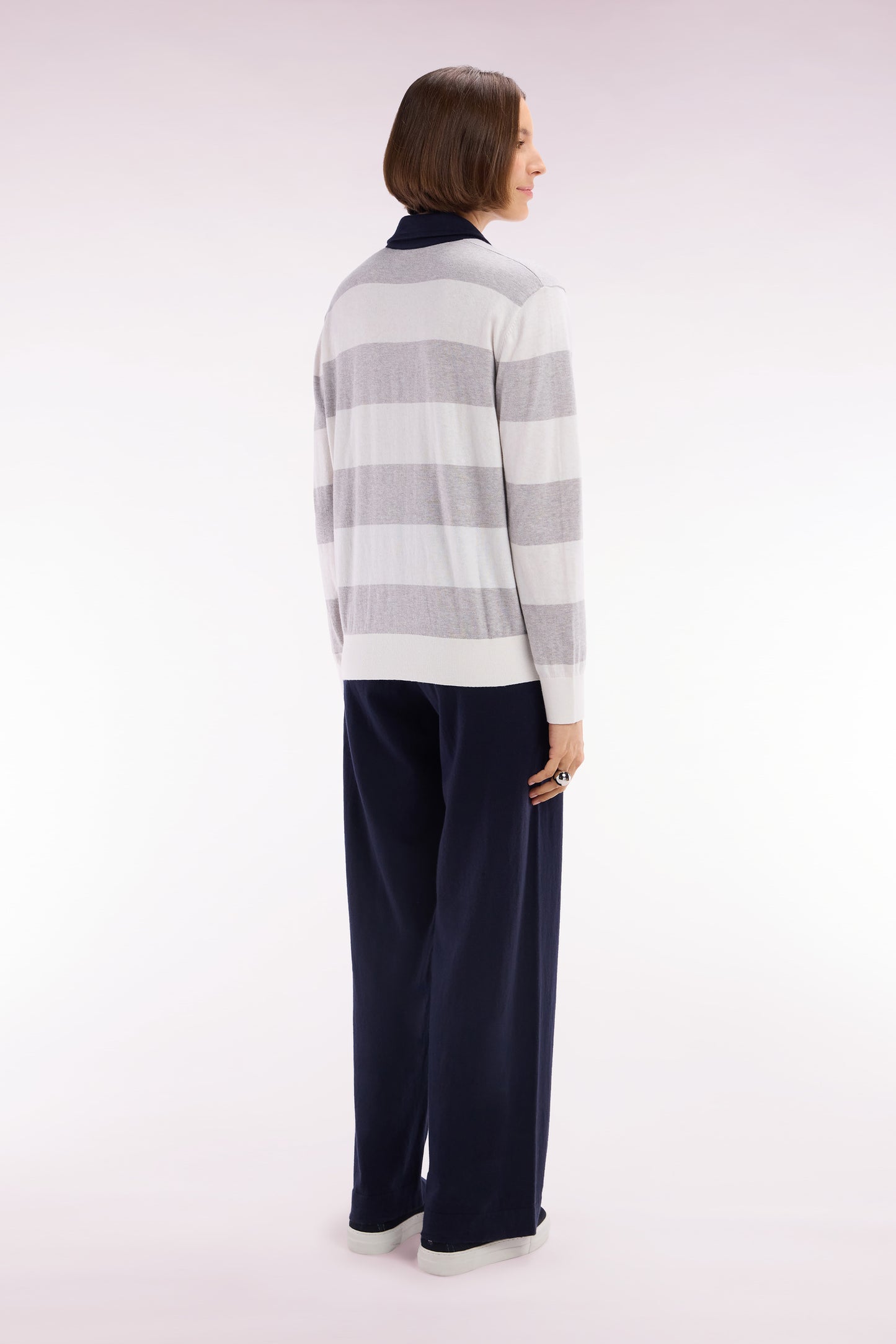 Relaxed-fit wide-leg navy trousers in organic cotton and cashmere