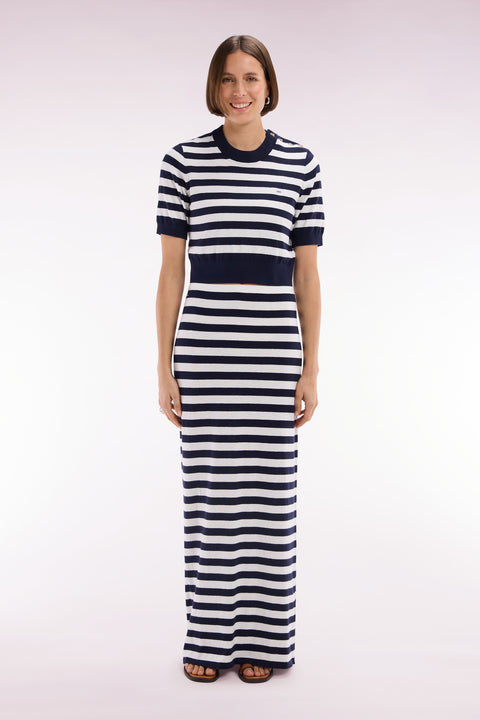 Relaxed-fit striped organic cotton and cashmere navy tube skirt - Image 3