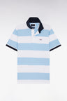 Straight short-sleeved rugby shirt in sky blue and white striped Pima cotton
