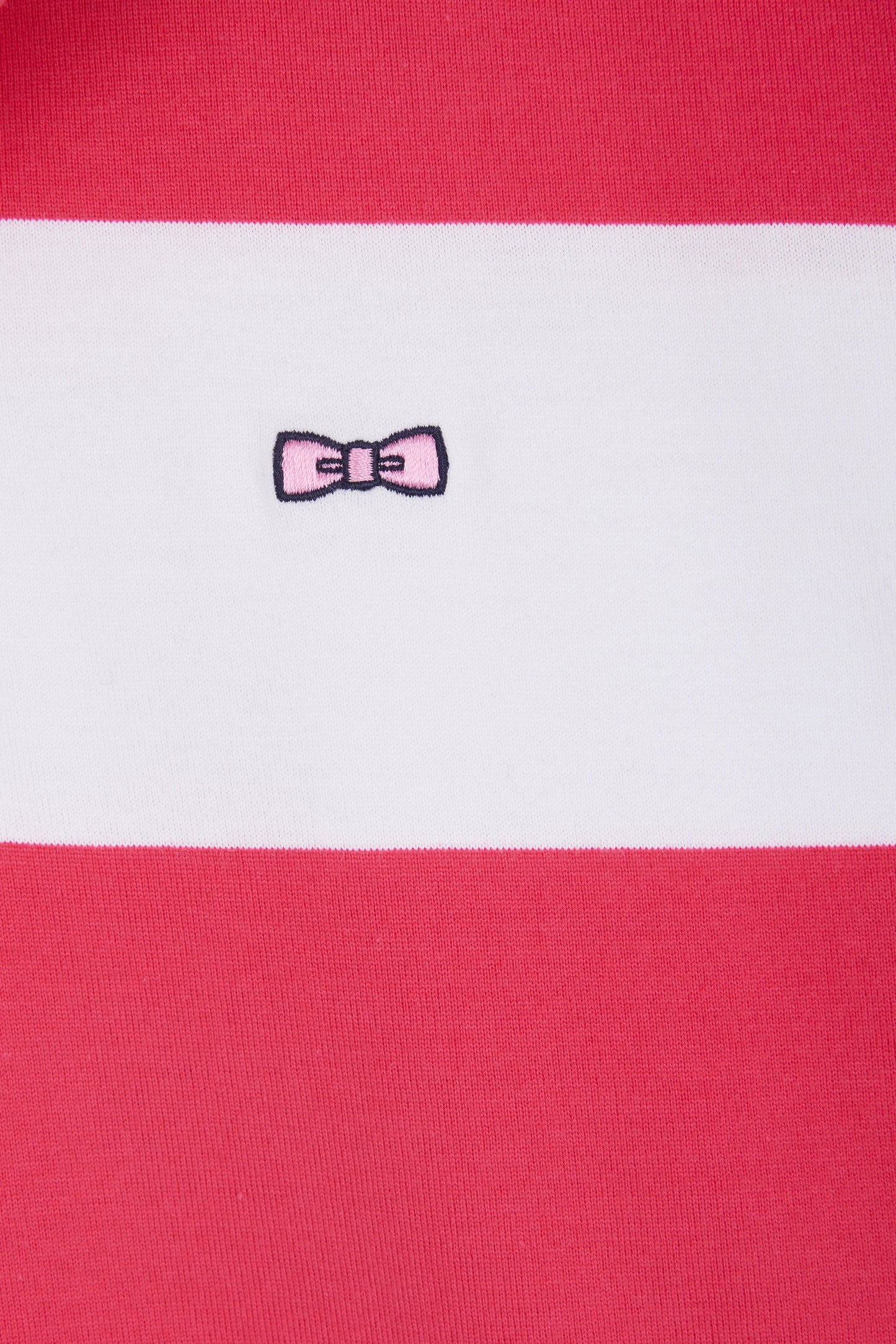Short-sleeved jersey in fuchsia and white ringed Pima cotton, straight cut