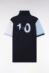 Short-sleeved rugby shirt in navy cotton jersey with two-tone sleeves