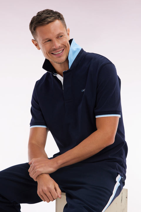 Relaxed-fit short-sleeved navy cotton jersey with two-tone collar - Image 3