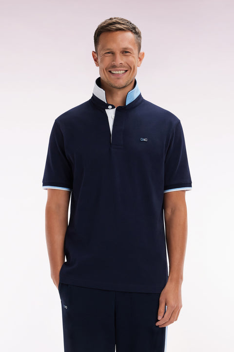 Relaxed-fit short-sleeved navy cotton jersey with two-tone collar - Image 1