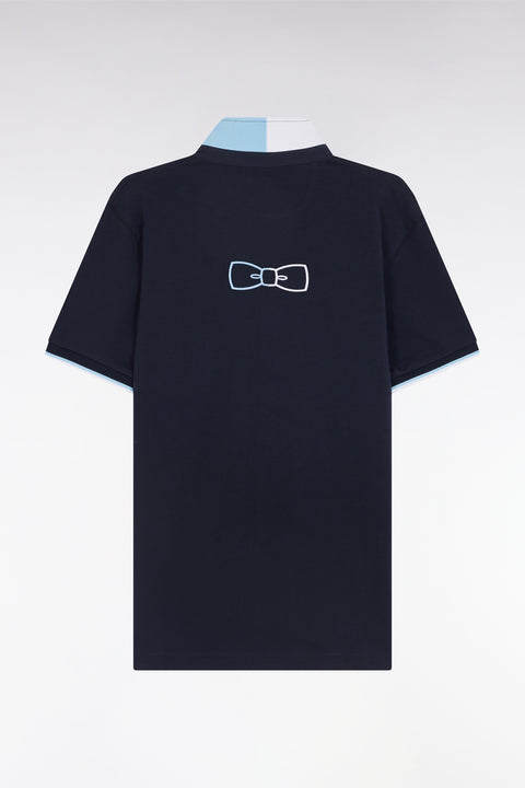 Relaxed-fit short-sleeved navy cotton jersey with two-tone collar - Image 2