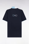 Relaxed-fit short-sleeved navy cotton jersey with two-tone collar