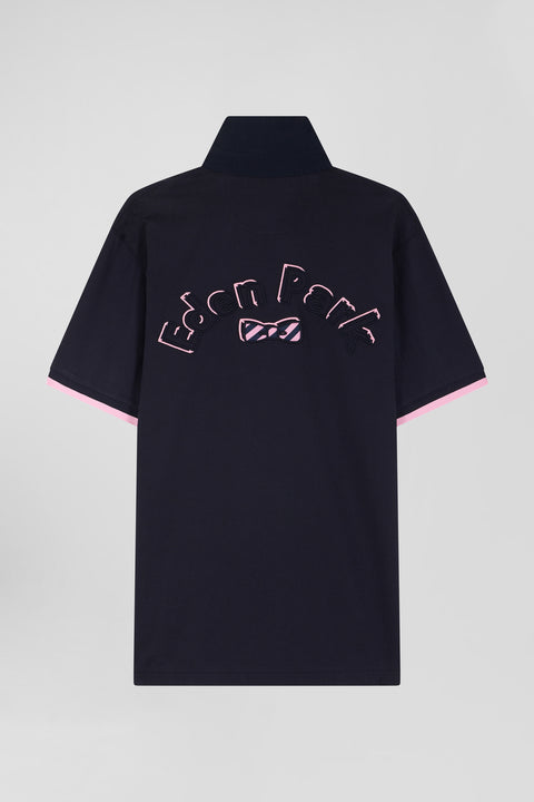 Straight-cut navy cotton short-sleeved rugby shirt with Eden Park back embroidery - Image 2