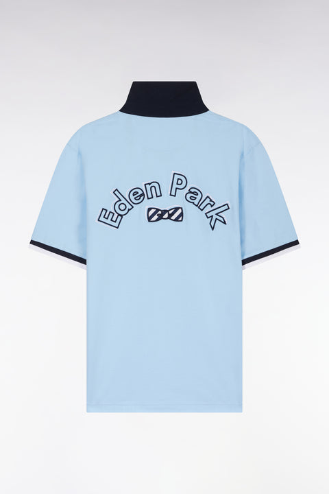 Straight-cut sky blue cotton short-sleeved rugby shirt with Eden Park back embroidery - Image 2