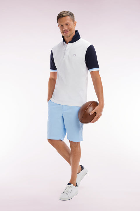 Straight-cut short-sleeved rugby shirt in navy and white cotton with back embroidery - Image 3